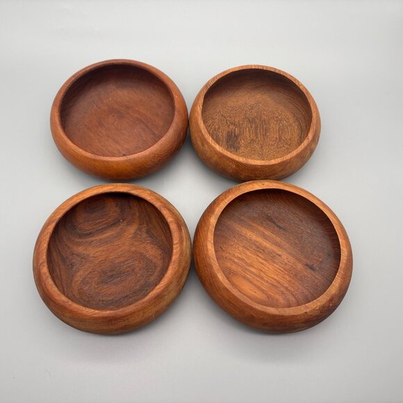 Vintage Teak Wooden Salad Bowls Set of 4 Mid Century Dining - Picture 6 of 10
